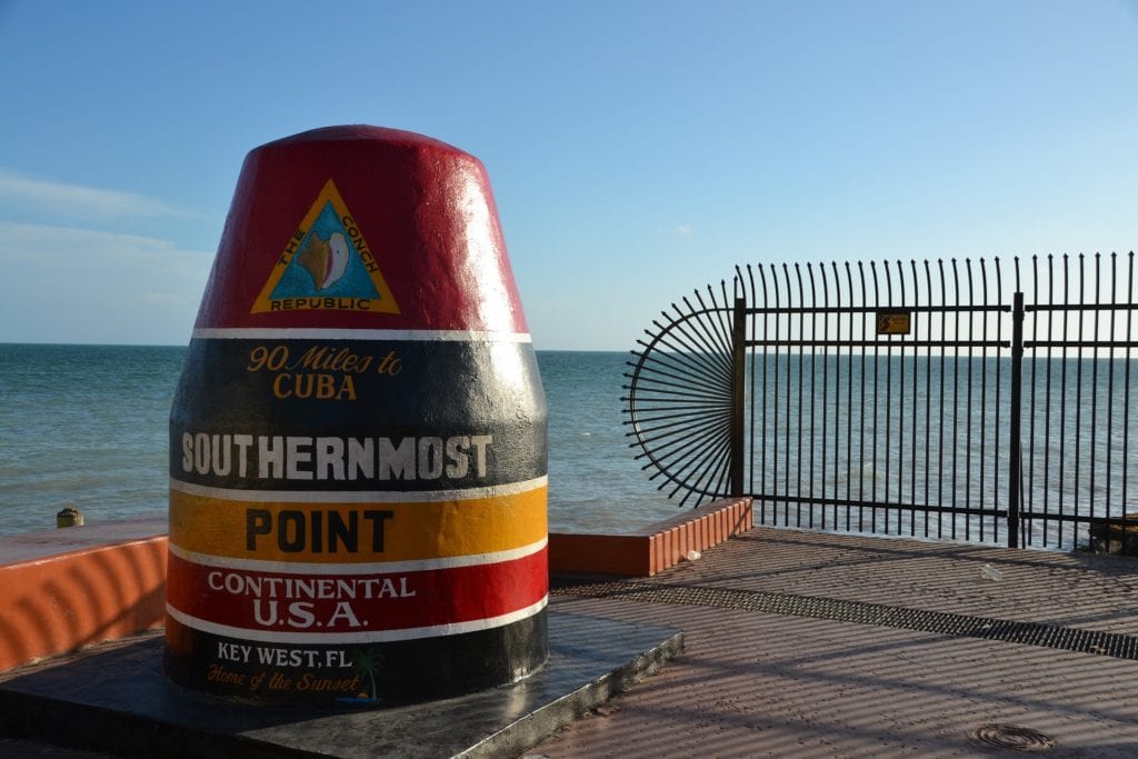 Post marking the southernmost point of the USA
